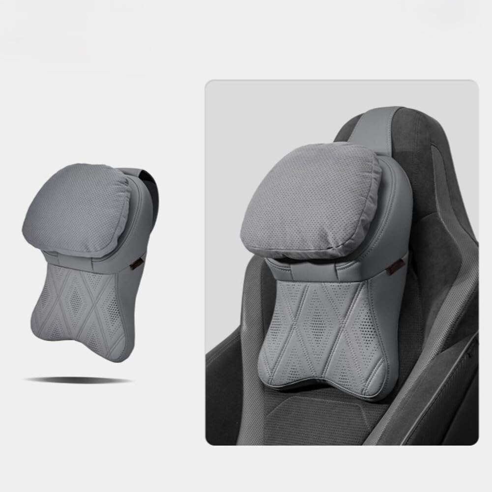 Coussin appuie-tête de voiture en mousse à mémoire de forme avec soutien ergonomique du cou, housse en daim souple et sangles réglables pour sièges de véhicule universels, beige