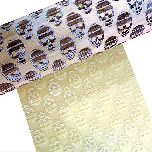 Wooden Embossed Rolling Pins for Baking Cookies Engraved with skull 16.9 inch