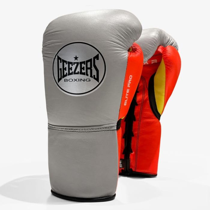 Geezers Boxing Elite Pro 2.0 Lace Up Sparring/Training Gloves - Mens, Womens Boxing Laced Gloves - Sparring gloves - Ideal for Heavy Duty Punch Bags (Grey/Total Orange, 12oz) — image 1