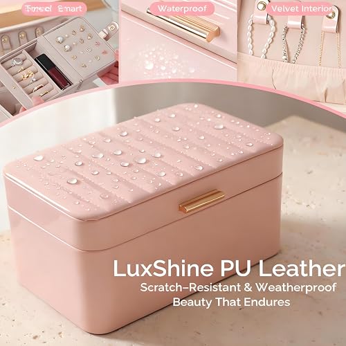 ProttyLife Premium Pu Leather Travel Jewelry Organizer Box with 4 Anti-Tarnish Bags,2-Layer Jewelry Organizer Case for Women and Girls,Portable Case for Necklaces, Bracelets Earrings, Gift-Ready Box - Image 3