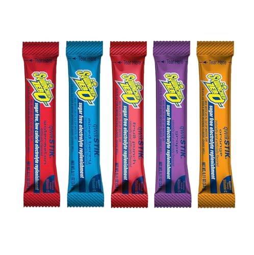 Sqwincher Qwik Stik ZERO - 50 Pack, 5 Flavors Assorted Electrolyte Powder Sticks, Sugar-Free Hydration Packets, Gluten-Free, 0.11 oz (3.0 g) - Bundled by Nocab Packs