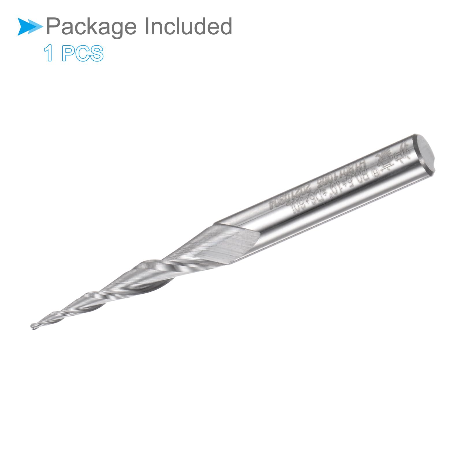 Fraise à Bout Sphérique Conique, Rayon de 0,5 mm, Queue de 6 mm, Angle de 10 Degrés, Carbure Micro-Grain 2 Flûtes, Fraiseuse CNC - (Applications : Acier Inoxydable, Aluminium)