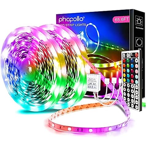 Phopollo 65.6FT LED Strip Lights with 44-Key Remote Cover