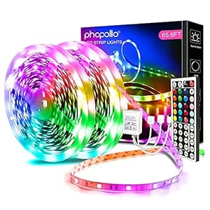 phopollo 65.6FT Led Lights for Bedroom, 5050 Color Changing Led Strip Lights with 44-Key Remote and 12v Power Supply…