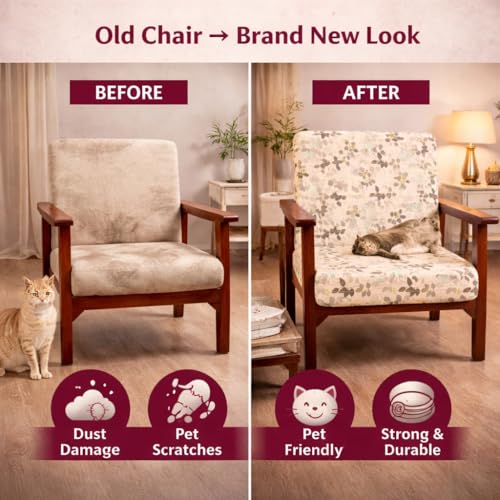 Image of STITCHNEST 'Contour Fit Series' Stretchable Printed Wooden Sofa Cover (Pack of 6) - Elastic Wooden Chair Cover | Wooden Sofa Seat Cover | Size - 20-21 x 20-21 x 3-5 in