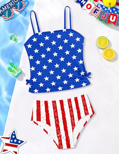 Image of Girls Tankini Swimsuits Two Piece Bathing Suit Drawstring Swimwear Set for Girls 7-18 Years