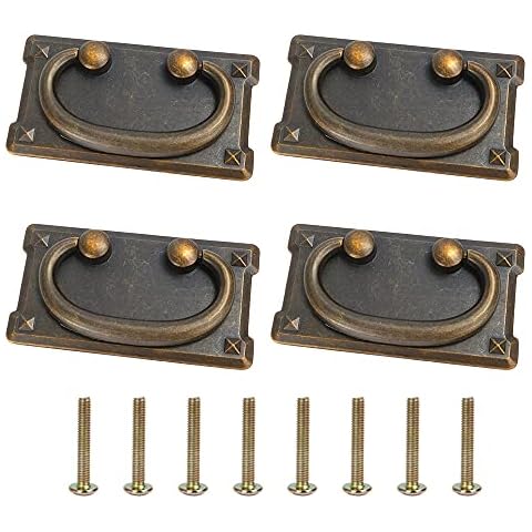 DEHUA 4PCS Vintage Drawer Handles,Zinc Alloy Vintage Rectangle Pull Handles,Drop Ring Pull Handles for Cupboard,Cabinet,Wardrobe with Mounting Screws Cover