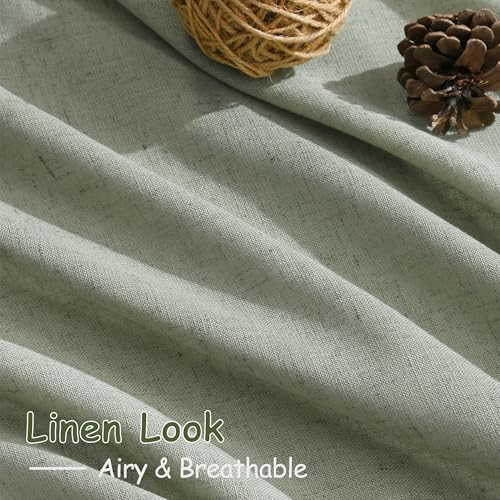 Image of Nanspring Desert Sage Linen Curtains 84 Inch Length 2 Panels Set for Living Room Rod Pocket Back Tab Light Filtering Window Drapes for Bedroom Dining Room Protect Privacy Modern Farmhouse Decor 52x84