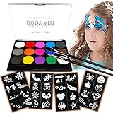 Face Painting Kits Professional Face Paints + Brushes + Stencils, Hypoallergenic, Kids & Adult Body Paint for Halloween Face Makeup Kits