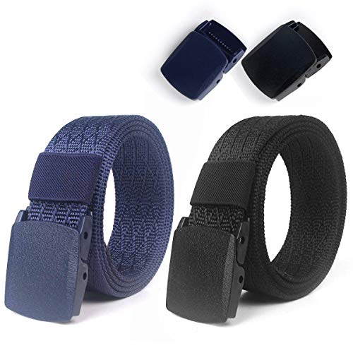 Lalafancy 2 Pack Cinturones de Nylon Militares Tácticos Militares Cinturón de Cintura Transpirable Cinturón Web Cinturón de Cintura Al Aire Libre Sin Hebilla de Metal (Negro + Azul) Cover
