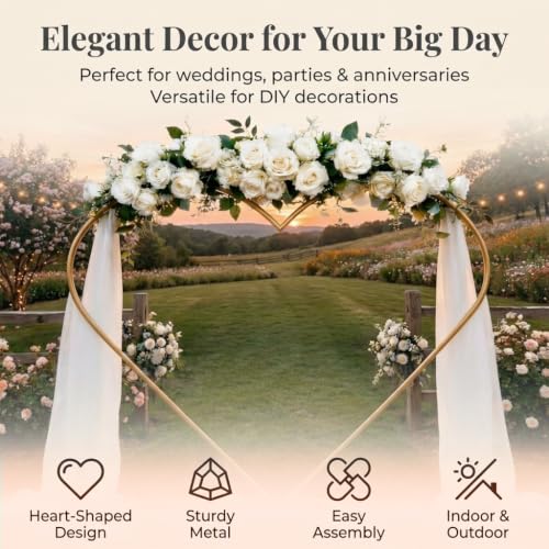 Image of ORTIZA Heart Shaped Balloon Arch Frame Stand, Metal Wedding Backdrop Hoop, Freestanding Romantic Photo Booth Frame Balloon Garland Decorations for Weddings, Anniversaries, Party, 6.6x6.6ft