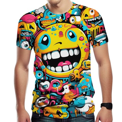 Funny Graffiti Graphic Tee Tops Cartoon Graffiti Print T Shirt for Mens Womens
