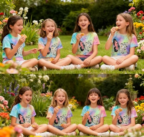 Image of SunFoucs Girls Kids Shirts Size 5-12 Tie Dye Casual Tshirt Short Sleeve Crewneck Tee Top | Short Sleeve Rainbow Tee Top
