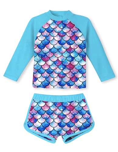 Image of TUONROAD Girls 2 Pieces Rash Guard Swimsuit Long Sleeve Tankini for 4-10 Years
