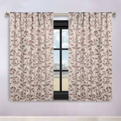 SUPERIOR Semi Blackout Curtains - Modern Leaves - 52" x 63" - Grommet Header & Back Tabs - Sun Blocking, Room Darkening Drapes for Bedroom, Living Room - Set of 2 Panels - White Copper