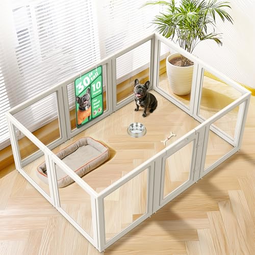 Image of FXW AuraSpace Acrylic Indoor Dog Playpen for Small and Medium Dogs, 30 Inch, 10 Panels, White