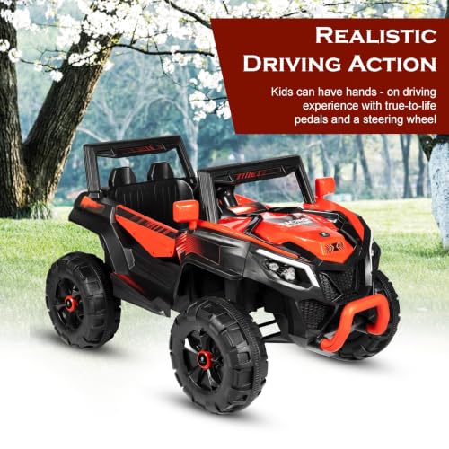 Image of Norman Jr Battery Operated 2x4 | Jeep Toy Kids Car with Remote+Steering+RGB Light+Mp3 USB Music | Rechargeable Car for Kids to Drive 3 to 12 Years | Large (Drifter) Ruby Red