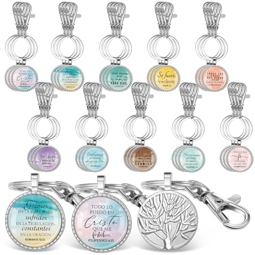 Image of 30 Pcs Spanish Christian Gift for Woman Spanish Bible Verse Keychain Scripture Quote Inspirational Gift for Women