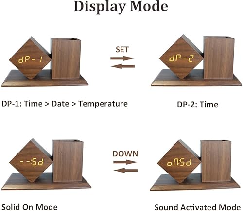 Miniatura 7 de Lancoon Reloj despertador digital LED con pantalla de calendario de temperatura, ajuste de brillo de 3 niveles, activado por sonido, multifuncional,