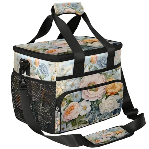Flowers Insulated Picnic Backpack Lunch Box for Women Men Picnic Basket Tote Lunch Bag Picnic Bag Portable Lunch Bags for Picnic, Beach, Work, Trip,Office, Camp Roses Peonies