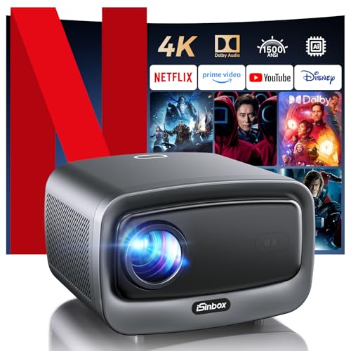 [1500 ANSI/Netflix-Licensed/36W Dolby Audio Plus] Smart Projector 4K with WiFi 6 and Bluetooth 5.3, Auto Focus & 6D Keystone, Outdoor Movie Projector HDR10+ Home Theater Ceiling