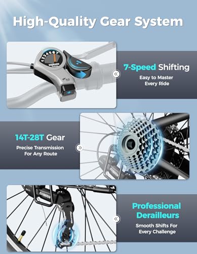 Electric Bike for Adults, 26" Up to 1000W Peak Motor Ebike 45+ Mile Range Brushless City Ebike, 25Mph 7-Speed Commuter E-Bike with Removable 360Wh Battery for Commuting, Outdoor Leisure (Black)