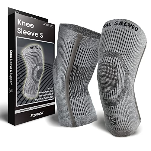Vital Salveo-Compression Recovery Knee Sleeve/Brace S-Support, Pain Relief, Protects Joint - Ideal for Sports and Daily Wear-Light Grey (1 Pair)-XXL