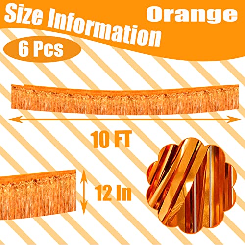 Image of 6 Pack 10 Feet Foil Fringe Garland Metallic Tinsel Streamers Banner Wall Hanging Curtain Backdrop Banner for Parade Floats, Valentine's Day, Wedding, Birthday, Mardi Gras Party Decorations(Orange)