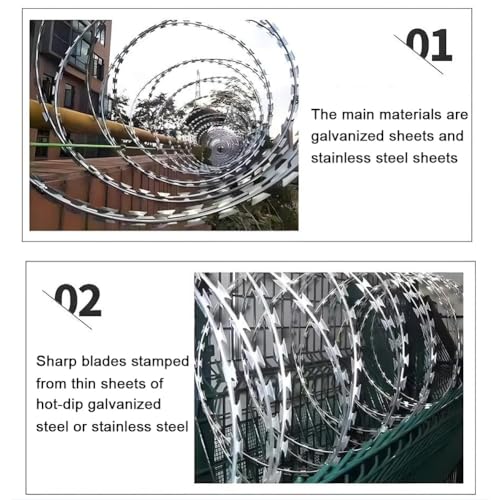 Alambre de púas galvanizado, alambre de acero galvanizado en espiral, cerca de seguridad para granja, jardín (Color: Plata, Tamaño: 250ft) miniatura 5