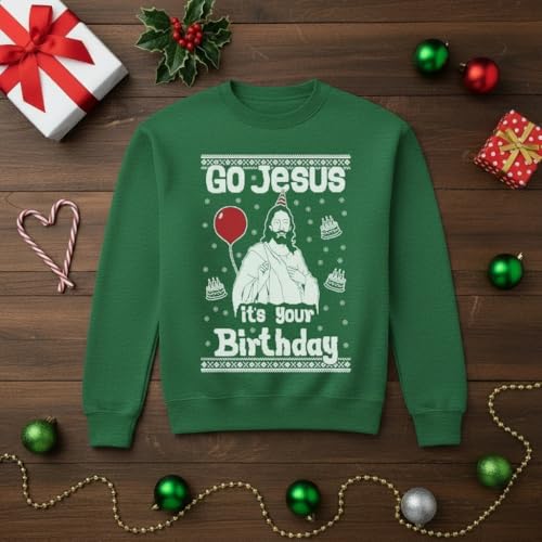Tstars Birthday Boy Jesus Ugly Christmas Sweatshirt Men Funny Xmas Holiday | Soft Fleece Funny Sweatshirt; Great For Christmas, Ugly Sweater Party, Christian Holiday, Festive Xmas Gift 7 Tstars Birthday Boy Jesus Ugly Christmas Sweatshirt Men Funny Xmas Holiday