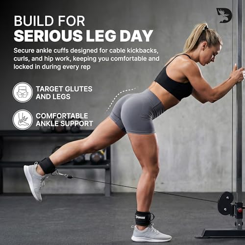 Image of DMoose Ankle Strap for Cable Machine - One Size Fit with Premium Padding, Workout Kickback Ankle Cuffs, Ankle Bands for Working Out, Booty Workouts, Leg Extension, Hip Abductors & Lower Body Exercises
