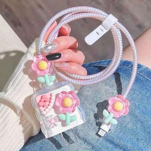 Protector de cable para iPhone diseño 3D de flores kawaii con borde ondulado 2