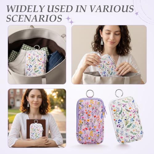 Image of KJQJLY 2 Pack Portable Tampon Organizer Bag Tampon Holder & Storage Case with Zipper for Travel, Discreet Period Bag for Purse, Waterproof Feminine Products Pouch for Women (Wildflower Lavender)