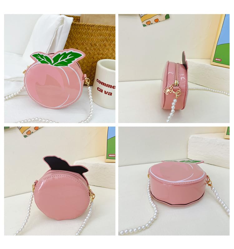 Fruit Crossbody Purse with Pearl Strap Mini Crossbody Shoulder Bag Peach Pink Purse Gift for Girls Furit Shoulder Bag3