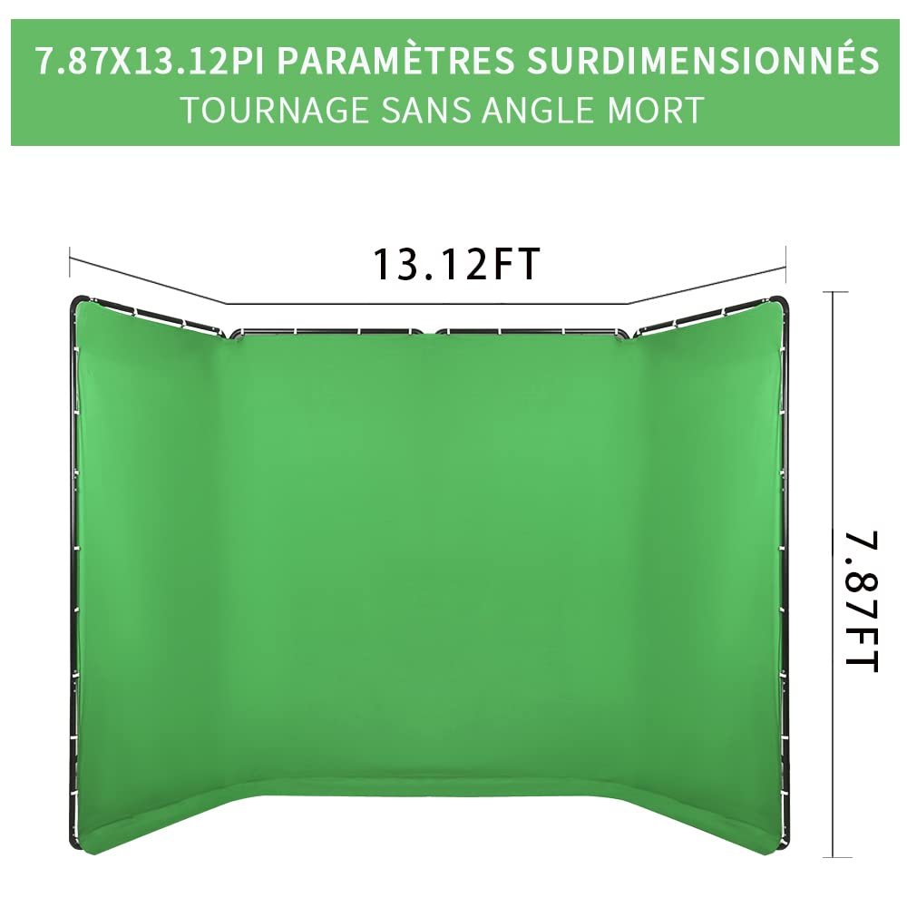 Écran Vert 2,4 m x 4 m (7.87’ x 13.12’) Grand Incrustation Portable Toile de Fond Système de Support de Photographie pour Tournage Vidéo de Studio, en Direct, Soirée, Scène