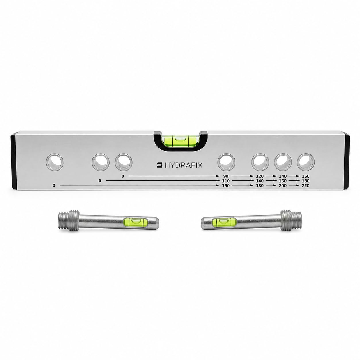 Nivel Fontanero Hydrafix Hydralevel 30 cm para Tomas de Agua | Aluminio resistente y ligero, 3 líneas de medición desde 0, precisión profesional 0,5 mm/m y ampollas de alta visibilidad.