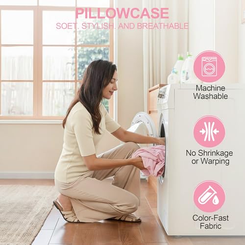 Image of DONAMA Pillowcase Fit All Types of Pillow, 1pc Moisture Wicking and Cooling Fabric Pillow Cover with Envelope Closure - King Size 35.43 inch x 19.69 inch (Pink)