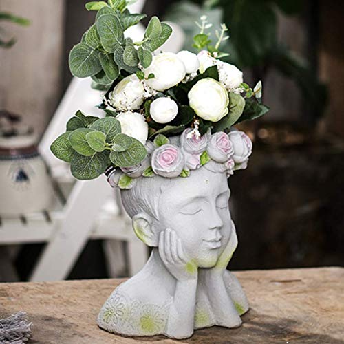 Wlicwei Creative Figure Sculpture Flower Pot Ornaments,Outdoor Succulent Planter,Cement Art Head Plant Pots Container,Home Garden Decoration Flowerpots 20 29Cm #TOP10