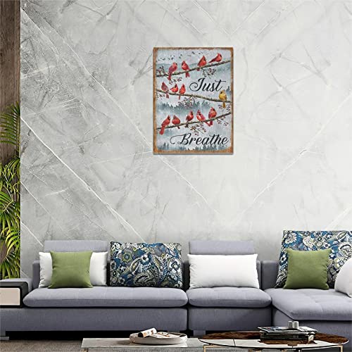 Cardinal Wall Art Rustic Red Bird Pictures Wall Decor Country Just Breathe Birds Forest Snowy Painting Canvas Prints Modern Framed Home Decor For Bathroom Bedroom Living Room 12"X16" #TOP5