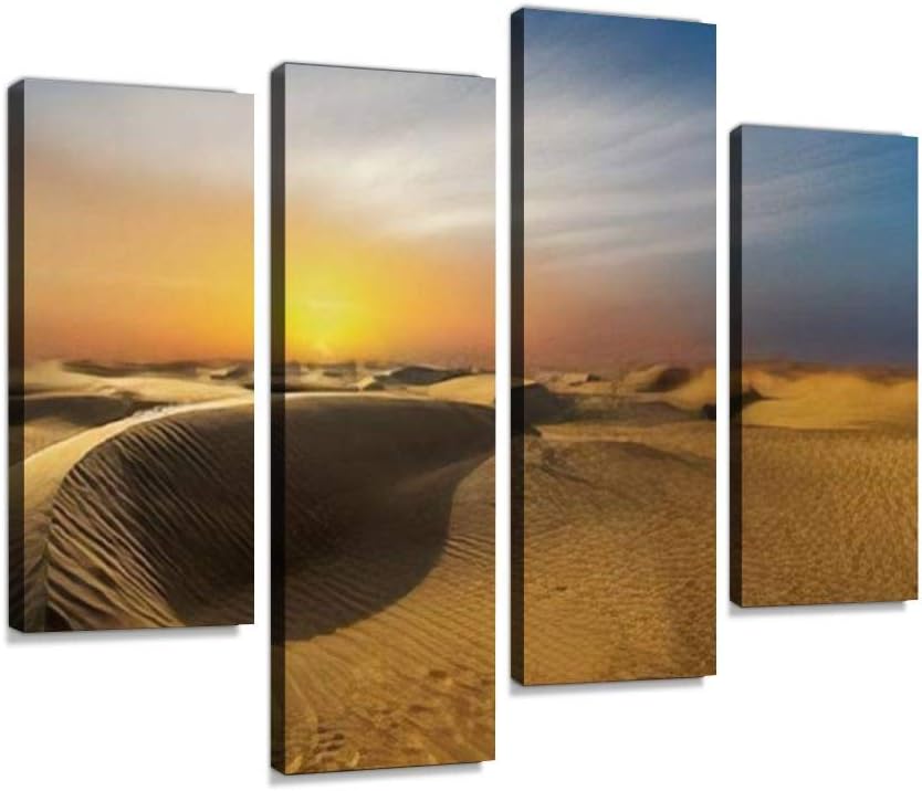 quetas artworkMakkah Golden Desert Canvas Print Wall Art Pictures Framed Digital Print Abstract Painting Room Home Office Decor Ready to Hang 4 Panel
