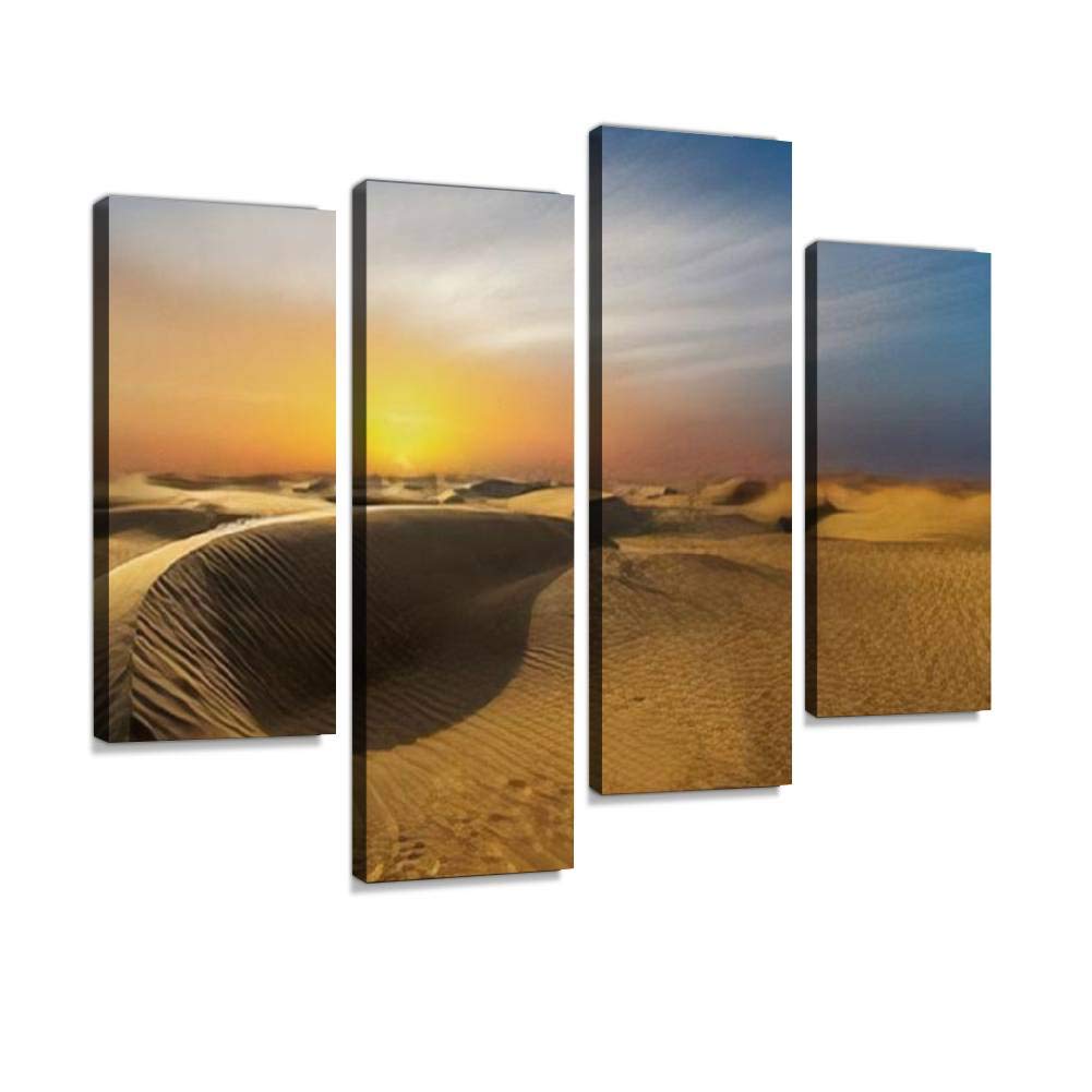 quetas artworkMakkah Golden Desert Canvas Print Wall Art Pictures Framed Digital Print Abstract Painting Room Home Office Decor Ready to Hang 4 Panel