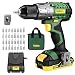 Drill, 20V Cordless Drill Driver 2x2000mAh Batteries, 530 In-lbs Torque, 24+1 Torque Setting, Fast Charger 2.0A, 2-Variable Speed, 33pcs Accessories, 1/2" Metal Keyless Chuck, Upgraded Version