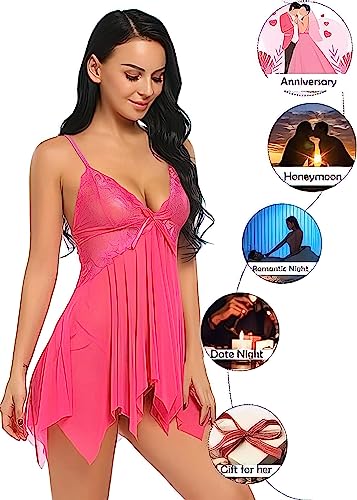 Image of ROUXOUS Nightwear for Girls-Babydoll Lingerie for Women-Women's Babydoll Nightwear Babydoll Dress-Honeymoon Lingerie-Babydoll Lace Sleepwear
