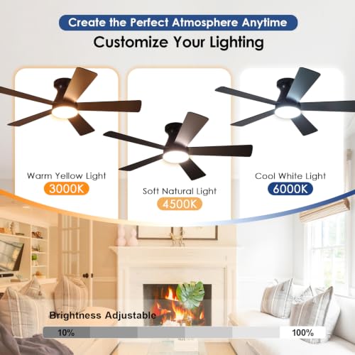 Image of Mpayel 46'' Black Low Profile Ceiling Fan with Light and Remote Flush Mount