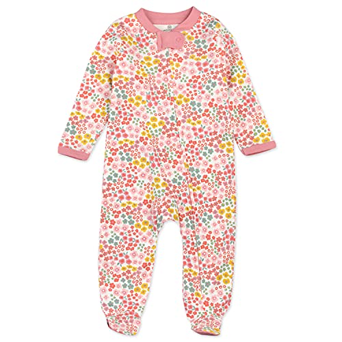 Image of HonestBaby Footed Sleep & Play Pajamas Organic Cotton for Infant Baby Girls (Last Chance), Meadow Floral Pink Blush, 3-6 Months