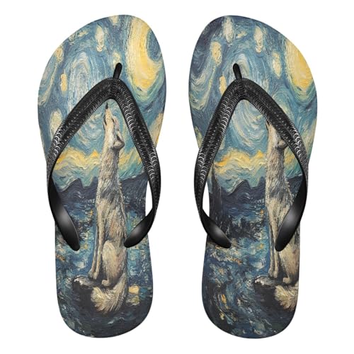 STAYTOP Wolf under The Moonlight Flip Flops Sandals of Men's & Women's,Sandals Beach Slippers Shower Slides