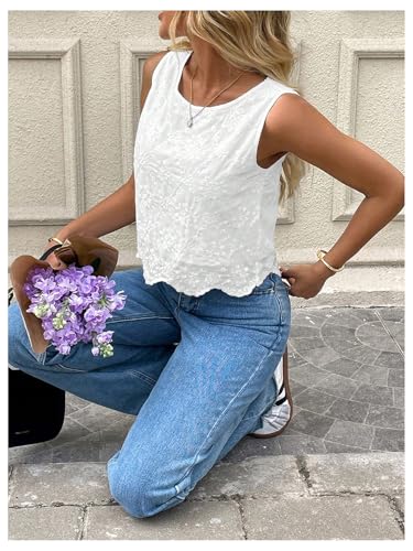 SHENHE Women's Summer Sleeveless Embroidered Dressy Casual Blouse Scalloped Going Out Top4