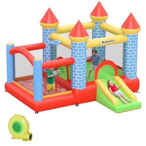 Outsunny Château Gonflable pour Enfants avec Trampoline Toboggan, souffleur 350W et Sac de Transport Inclus jusqu'à 3 Enfants dim. 280L x 260l x 210H cm...