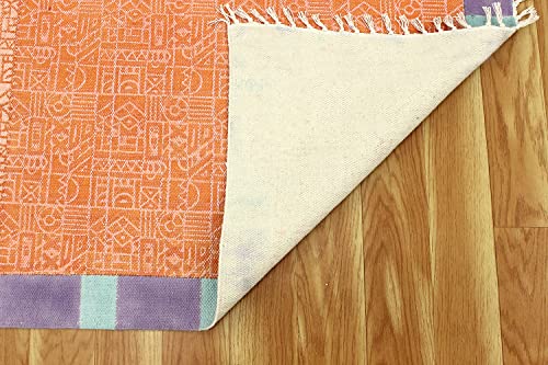 Tapis bohème imprimé à la main en coton tissé à plat d'exception 3m - 8