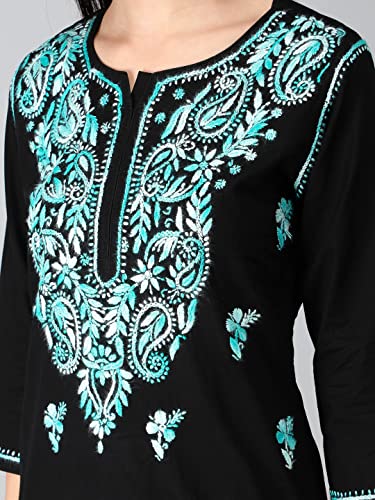 Image of Seva Chikan Hand Embroidered Lucknowi Chikankari Regular Straight Cotton Kurta Kurti for Women SCL4243